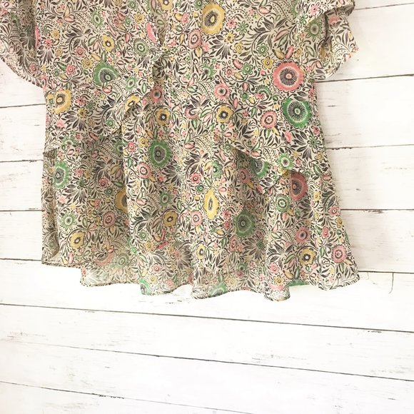 cAbi Tan Poet V-Neck Sheer Floral Blouse - Small - Picture 5 of 6